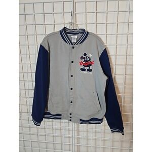 Original Disneyland Varsity Jacket Men Size L Gray Blue Pockets Snap Closure